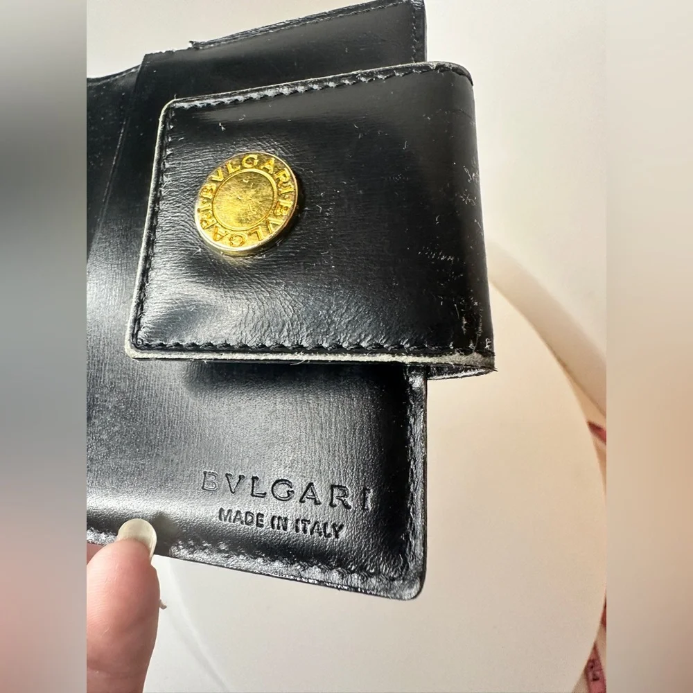 BVLGARI Card Case Black and Gold Patent Leather